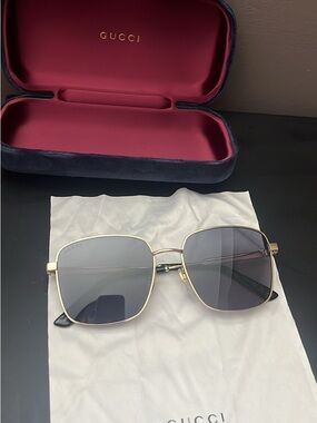 Gucci Gold Square Metal Frame Sunglasses with Gray Lenses